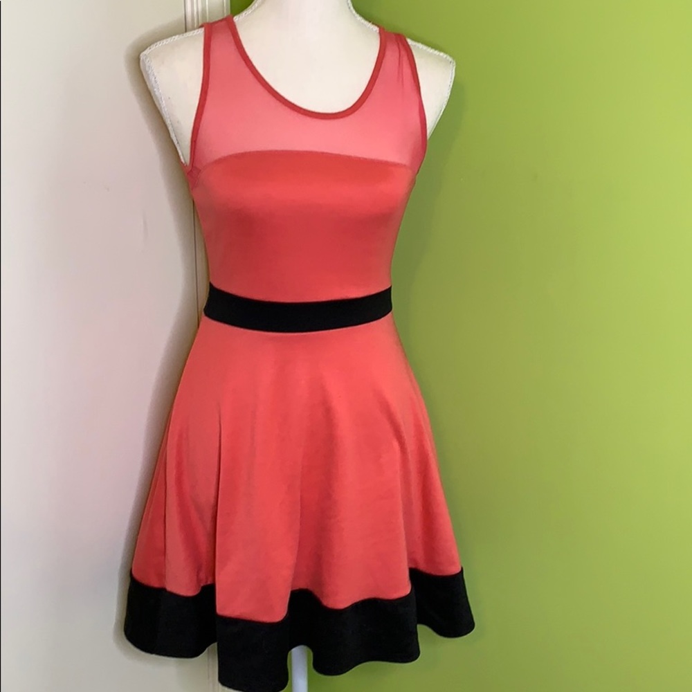 Black and pink mesh detail dress